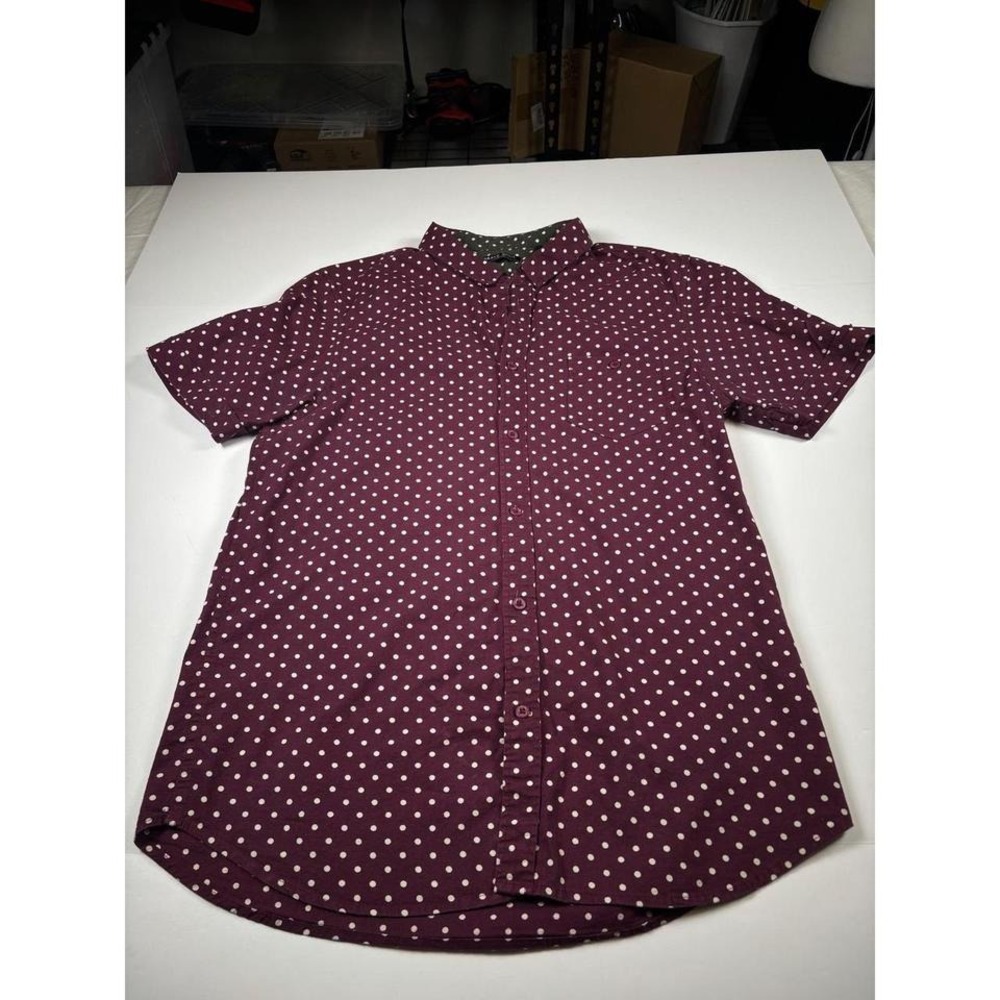Brave Soul London Streetwear XL Maroon Polka Dot Short Sleeve Button Up Shirt